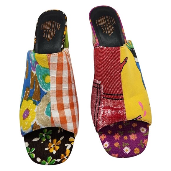 Charlotte Stone Jia Slip On Heeled Mule Sandals 12 Fabric Upper Limited Edition - Picture 4 of 9